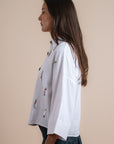 Linen shirt handmade sequins - White