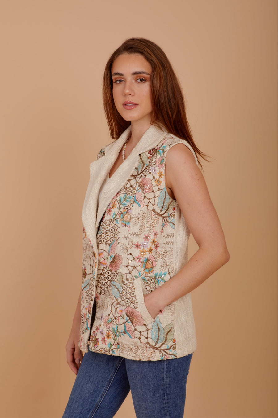 Embroiderd Tweed Beige vest