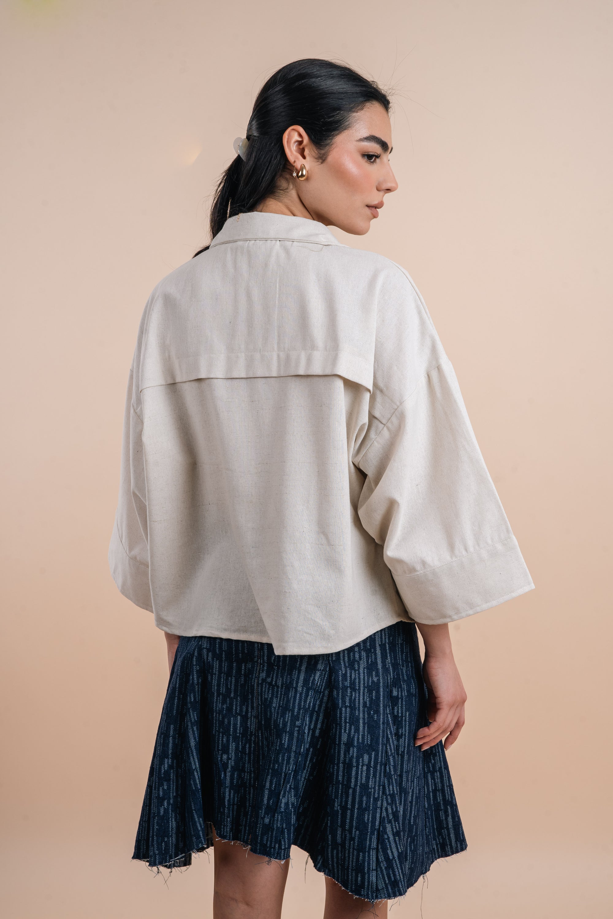 Linen shirt handmade sequins - Beige