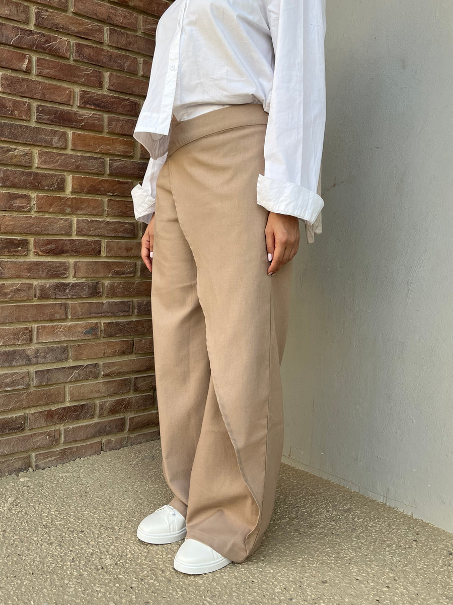 Dark Beige Wrap Linen Pants