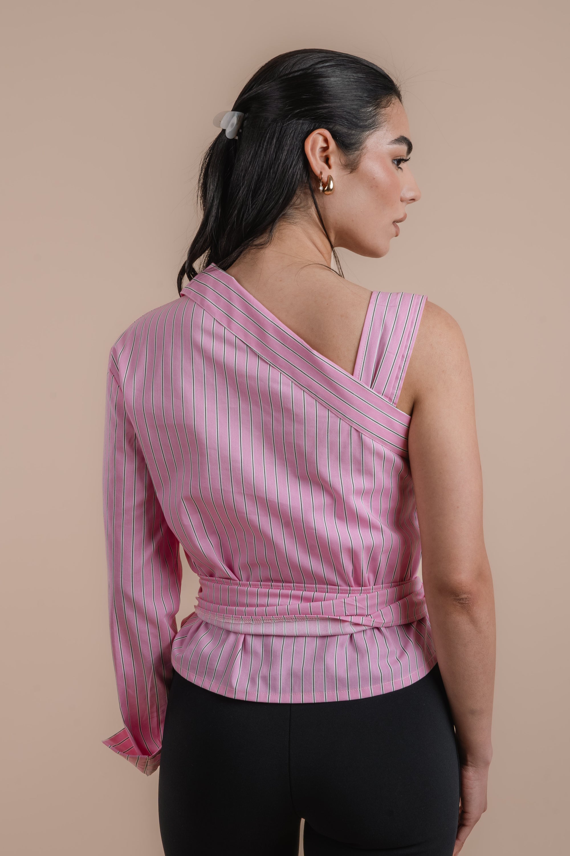 Pink stripes Asymmetric Shirt