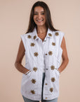Restocking - White denim vest gold embelishments