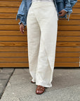 Light Beige Wrap Linen Pants - Coated