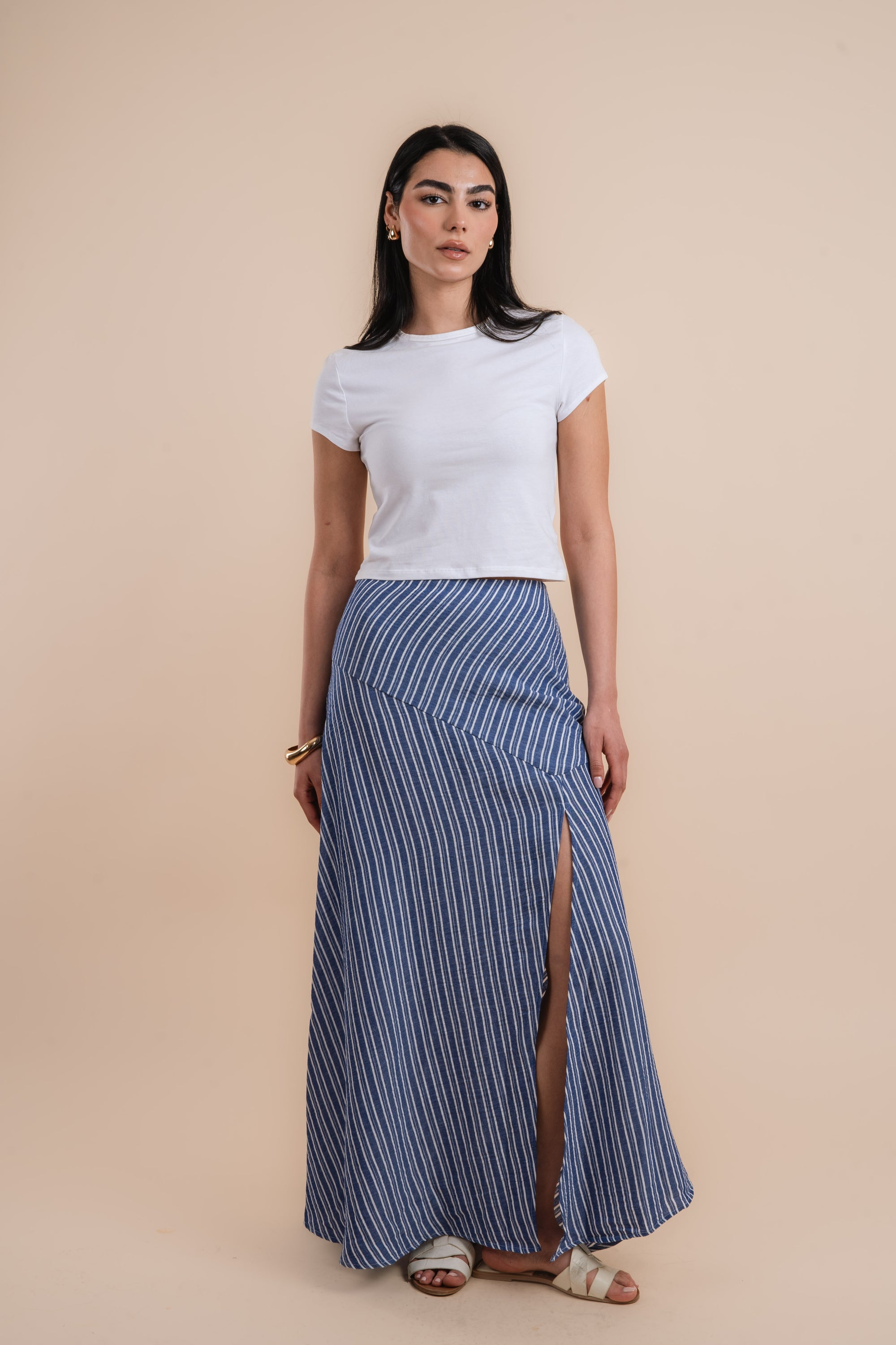 Blue stripes asymmetrical skirt