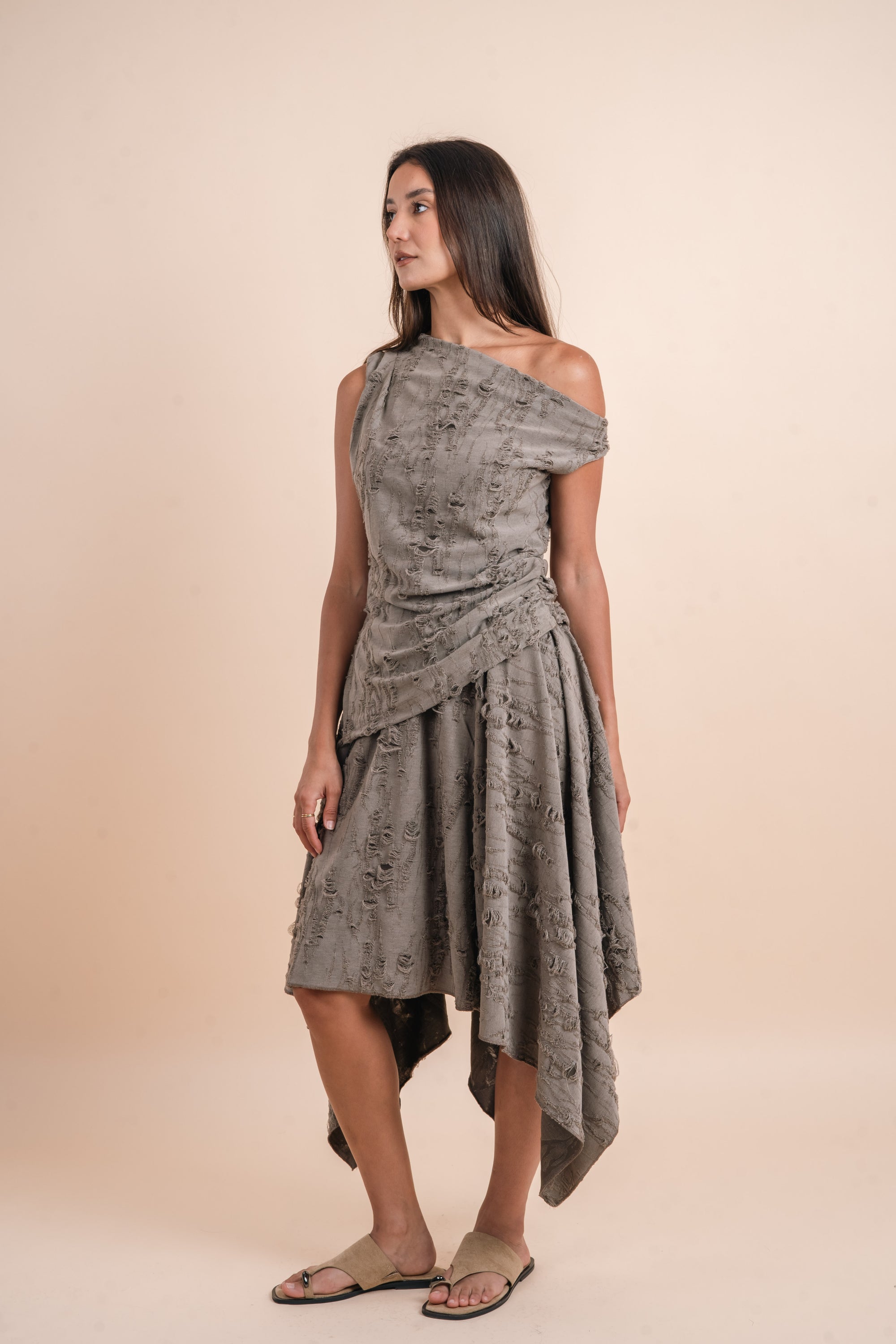 Asymmetric Draped Top - Grey