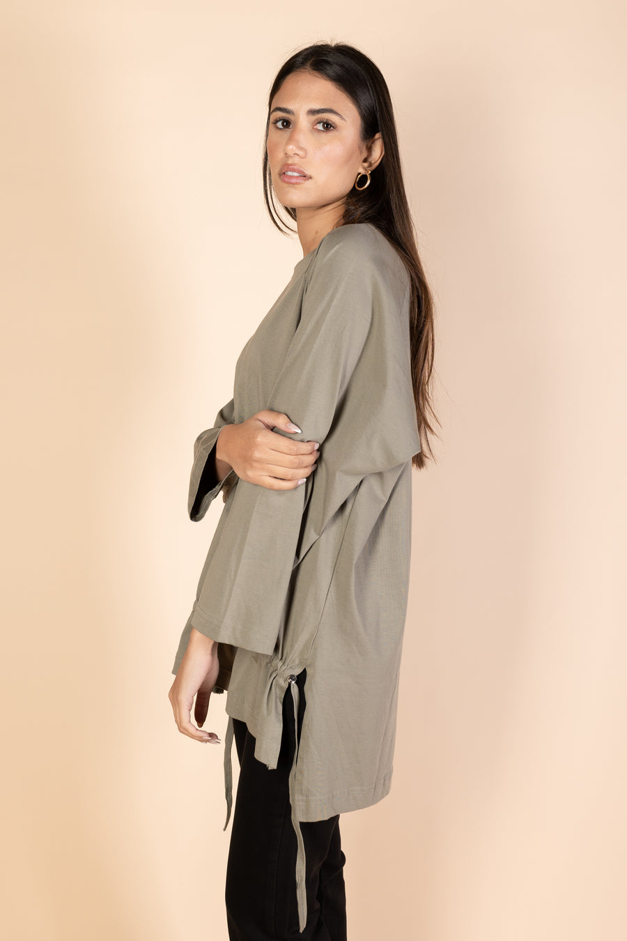 Oversized Drawstring T-shirt - Olive