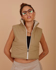 Short double face puffer Vest - Beige