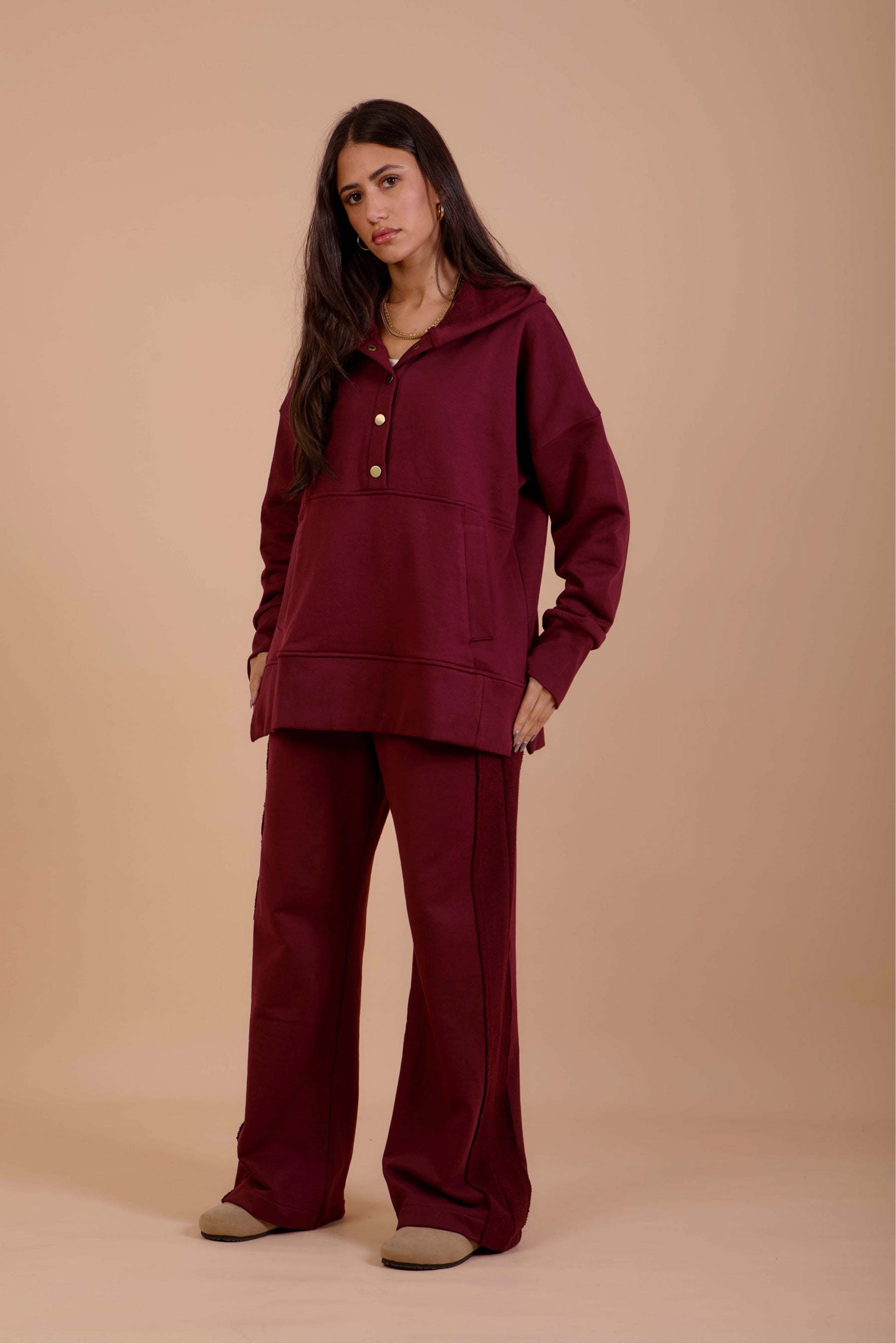 Burgundy Snap buttons sweat shirt