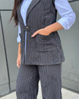 Grey stripes & embro wool Vest