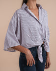pink & navy tye stripes shirt