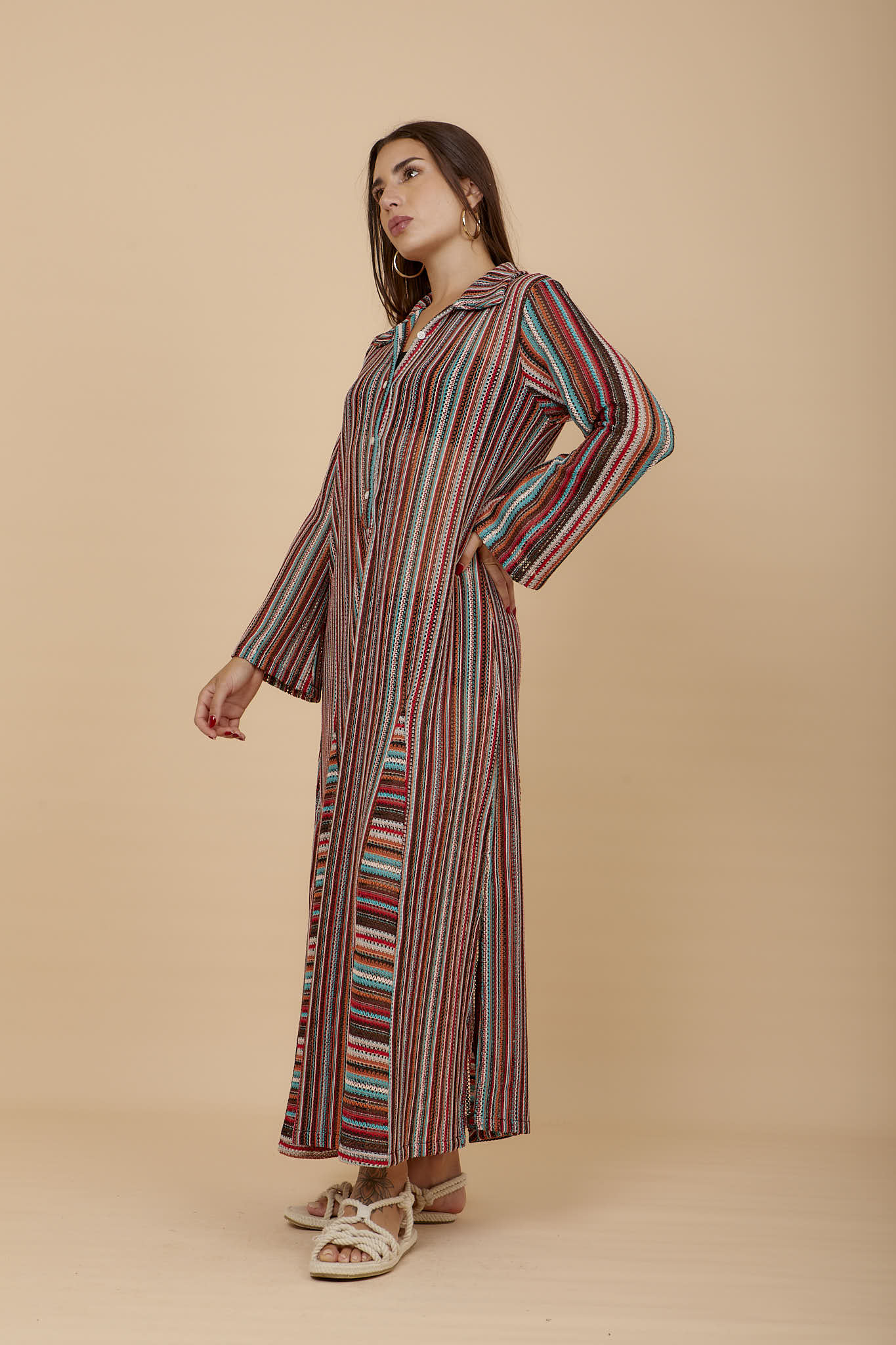 Stripes Long sleeve crochet dress