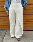 Light Beige Wrap Linen Pants - Coated