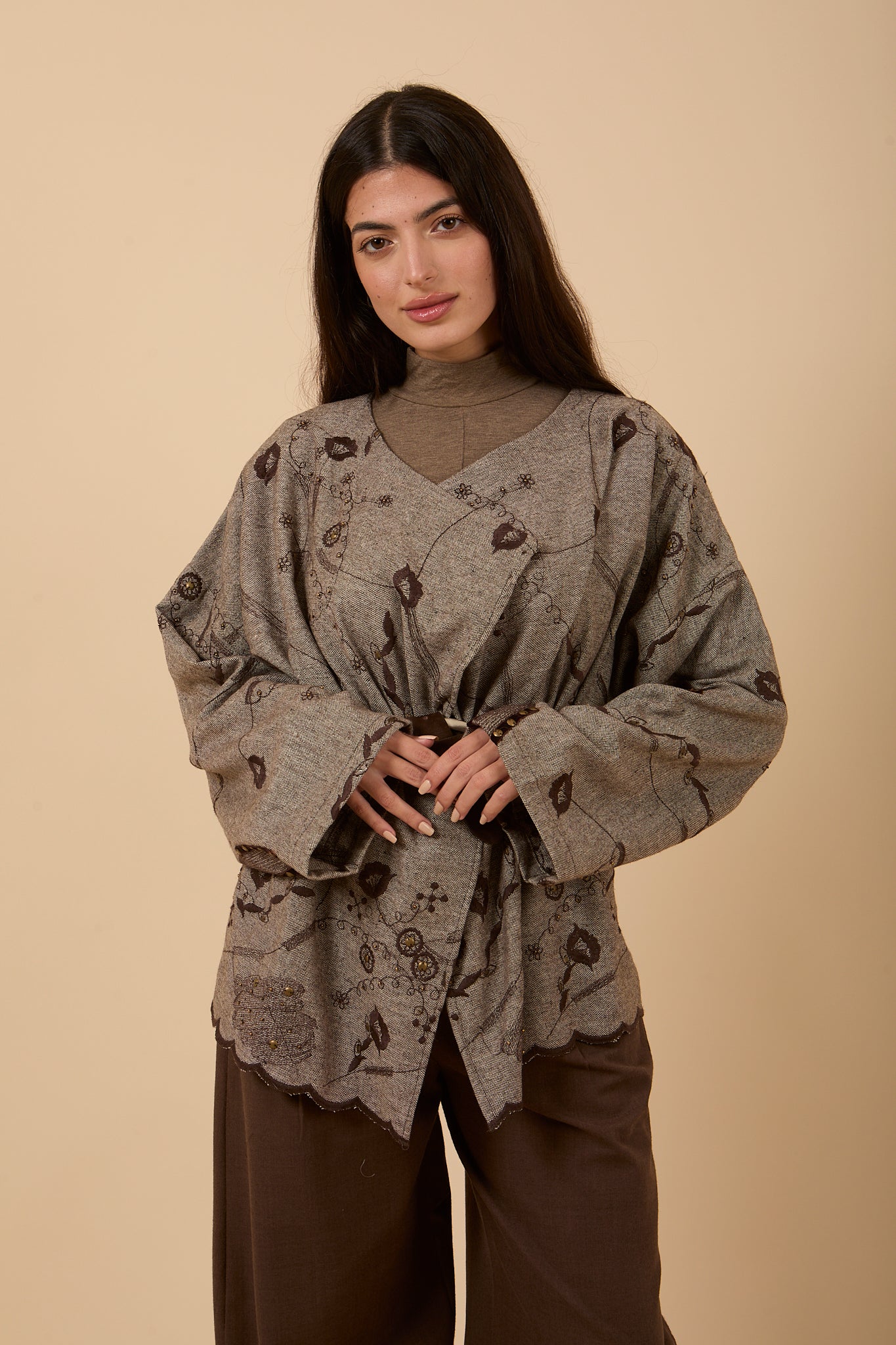 Embroidered Flow Jacket - Brown