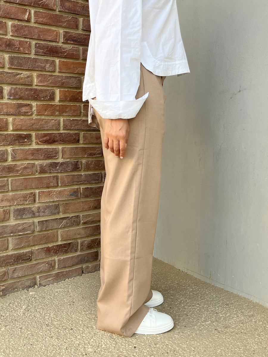 Dark Beige Wrap Linen Pants