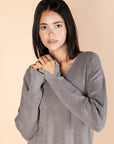 Grey V-Neck Knit Pullover