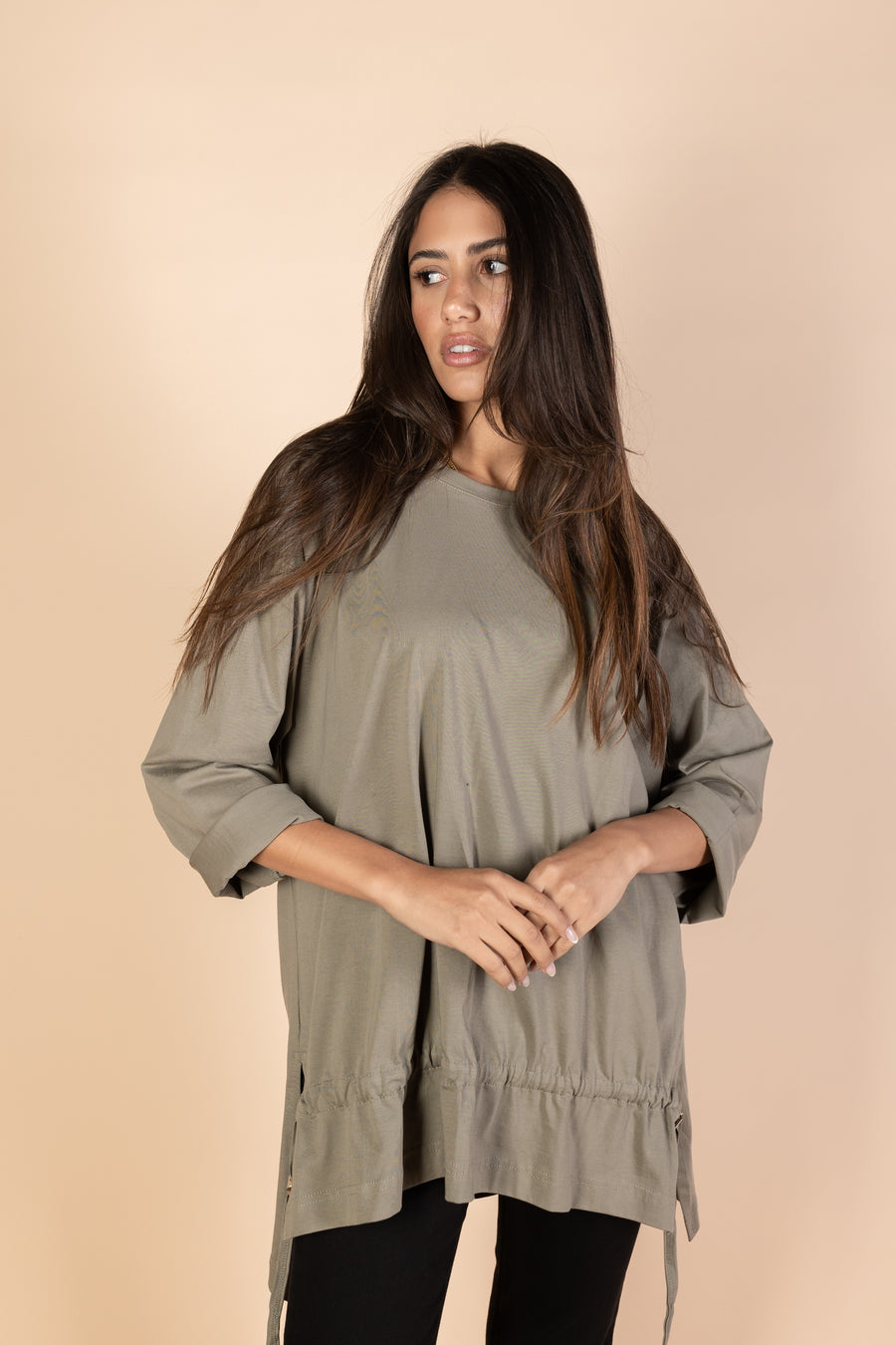 Oversized Drawstring T-shirt - Olive