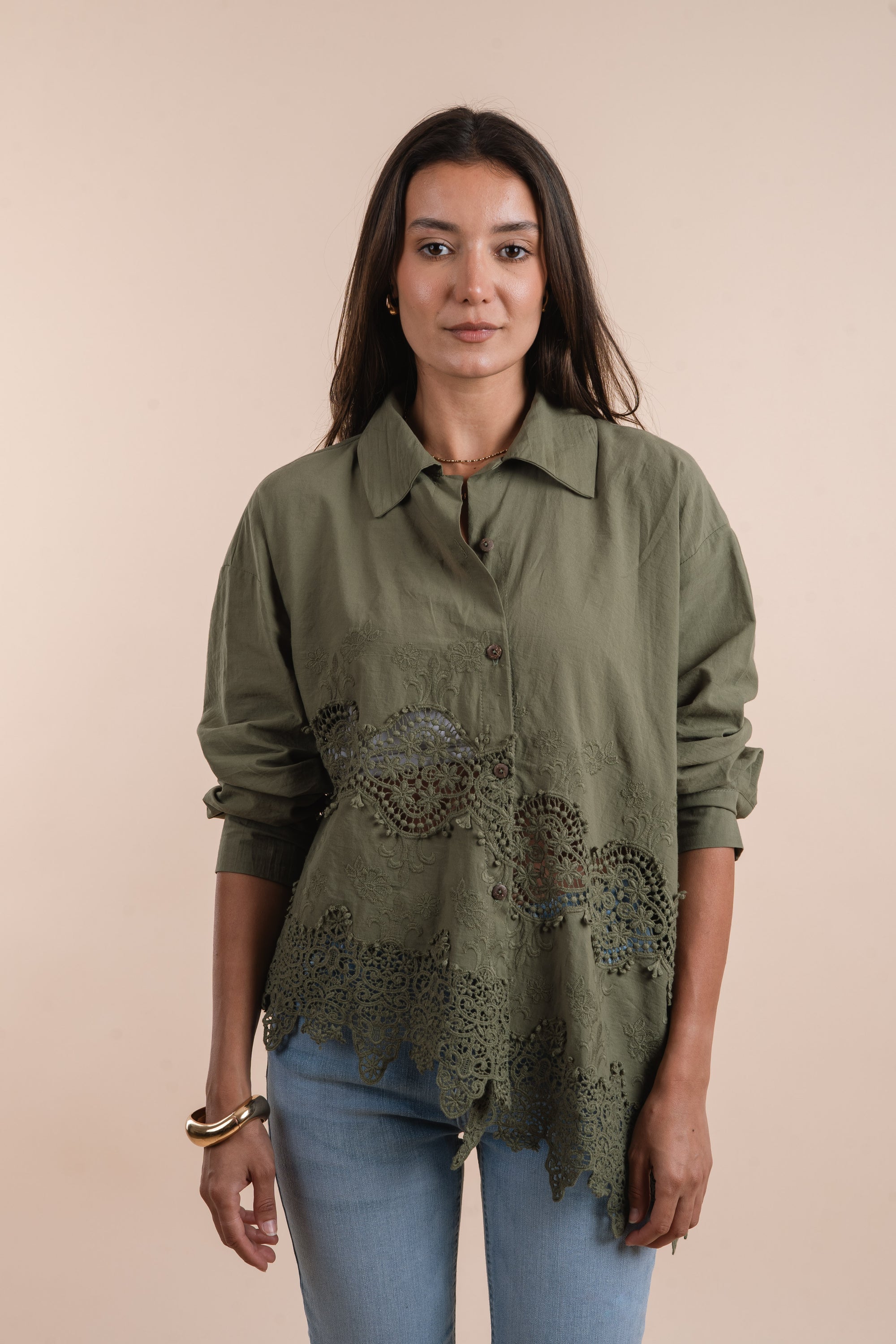Asymmetric cotton shirt - Olive