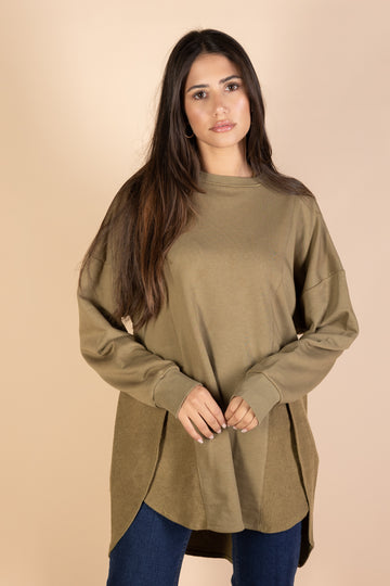 Back & Forth Melton Top - Olive