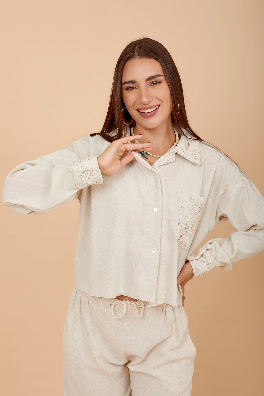 Beige Linen & Crochet shirt