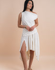 Restocking _ Asymmetric Draped Top - white