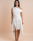 Restocking _ Asymmetric Draped Top - white