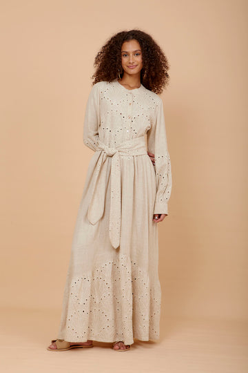 Beige embroidered Long dress