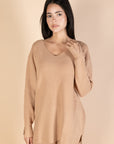 Camel V-Neck Knit Pullover