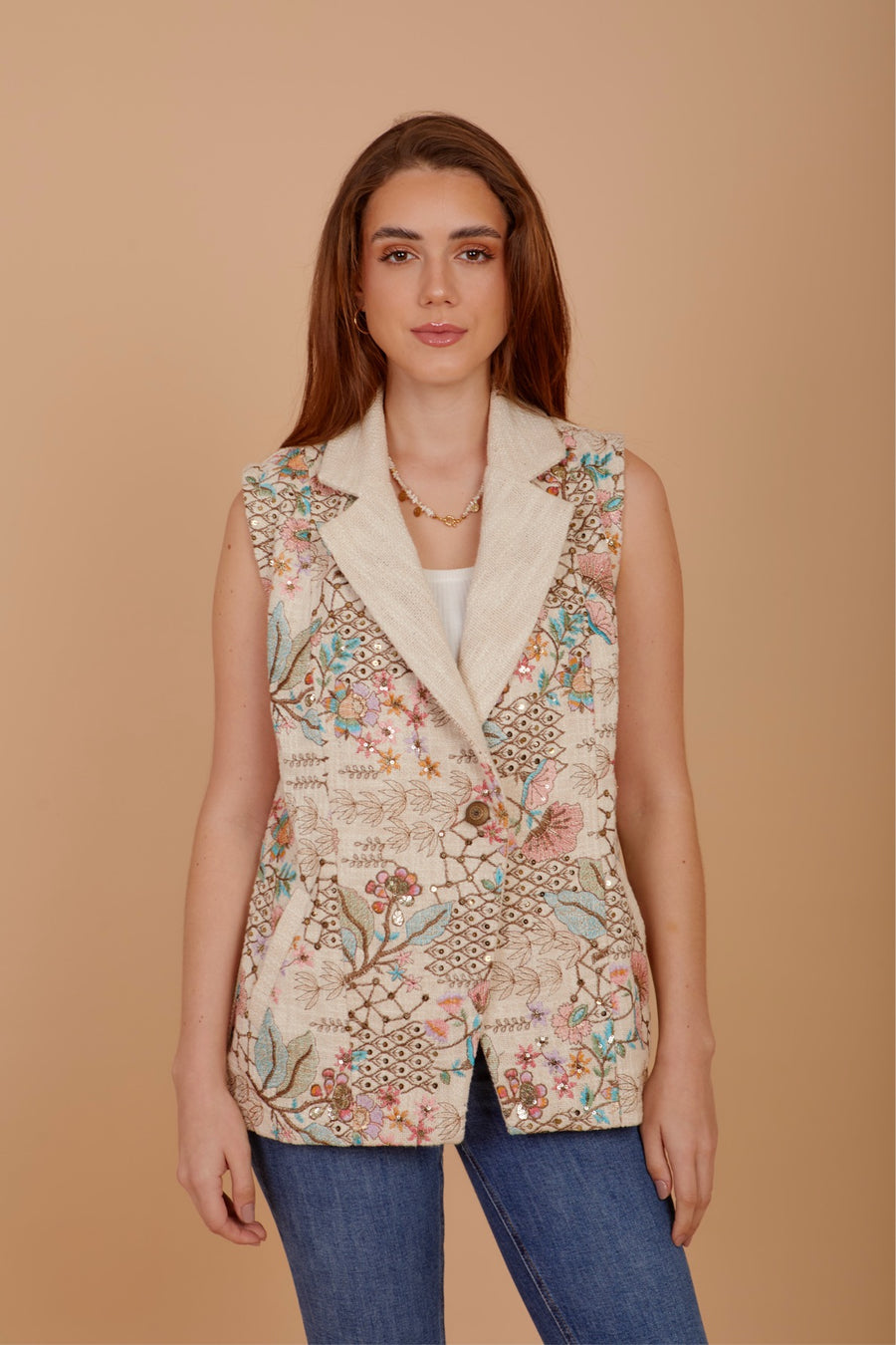 Embroiderd Tweed Beige vest