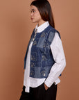 Denim vest handmade silver embellishments