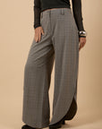 Grey check side vents pants