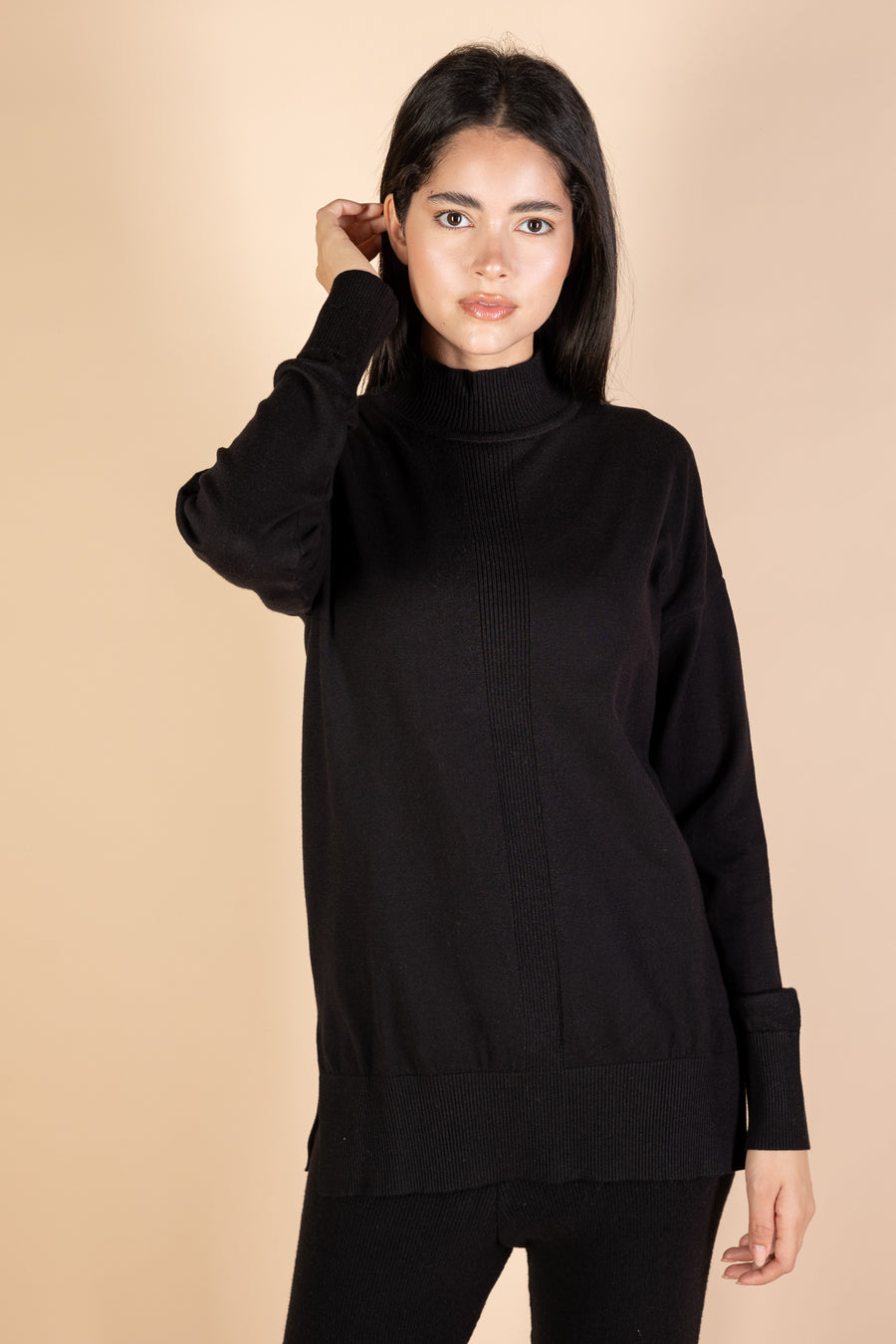 Black High Neck Knit Pullover