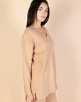 Camel V-Neck Knit Pullover