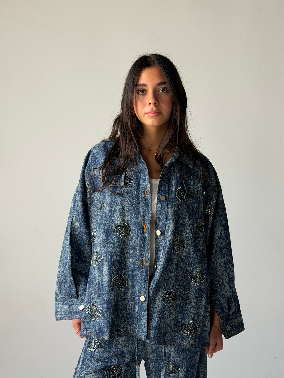 Denim shirt embelished shells- Navy