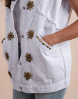 Restocking - White denim vest gold embelishments