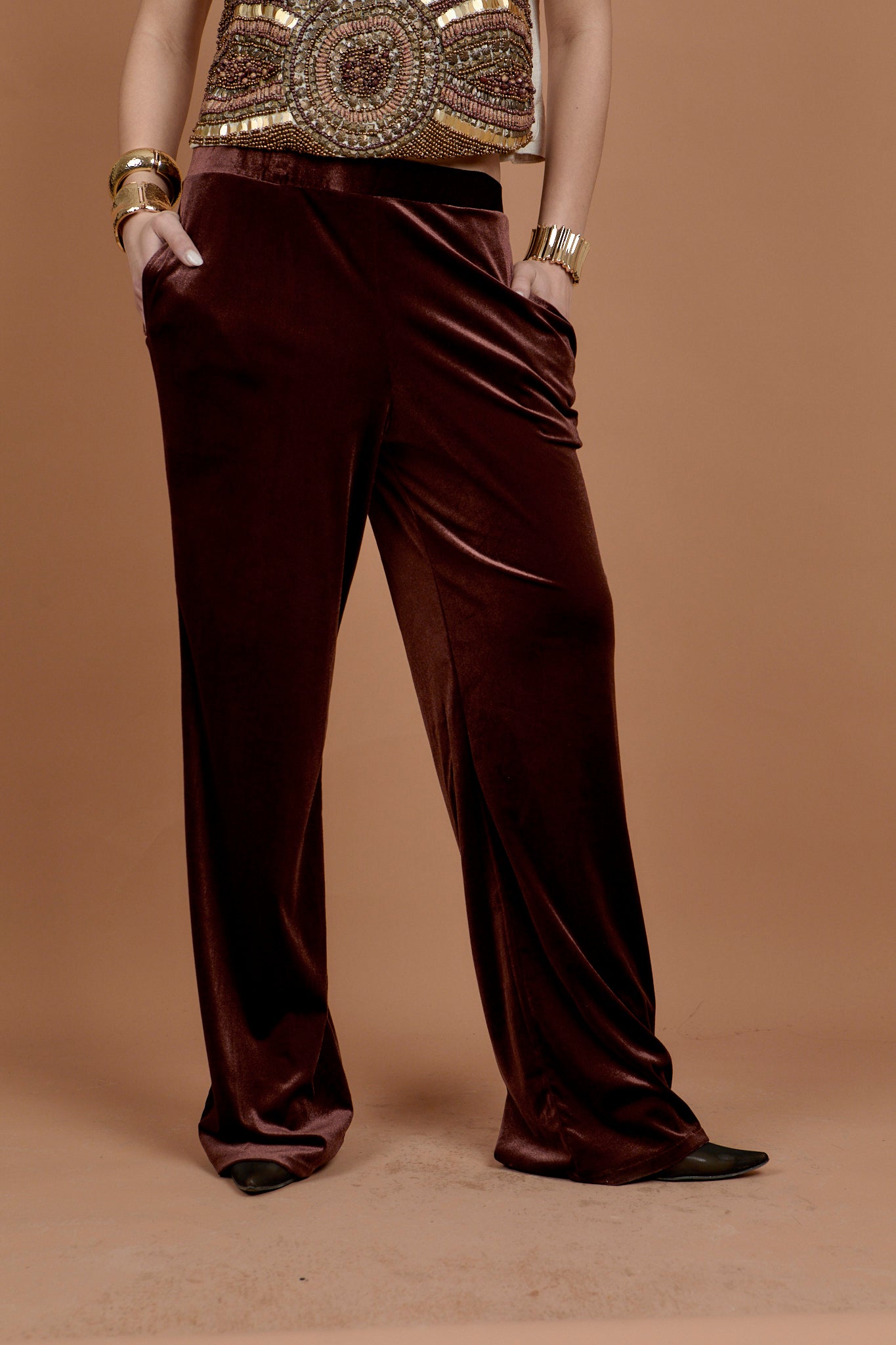 Brown Velvet set  - Kimono +pants