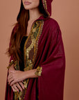 Burgundy handwork Hoodie Cape