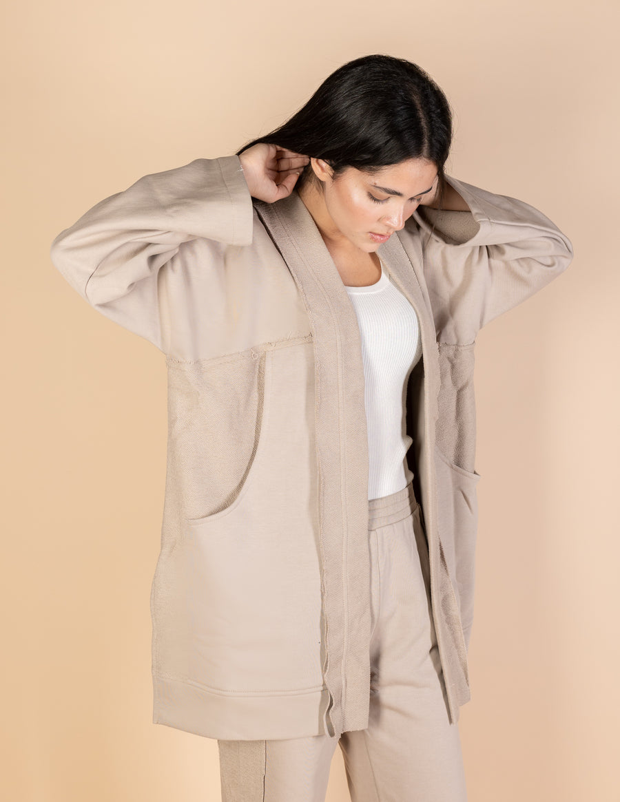 Beige Melton Cardigan