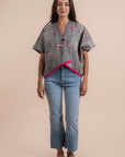 Grey & Black embroidered Linen Shirt