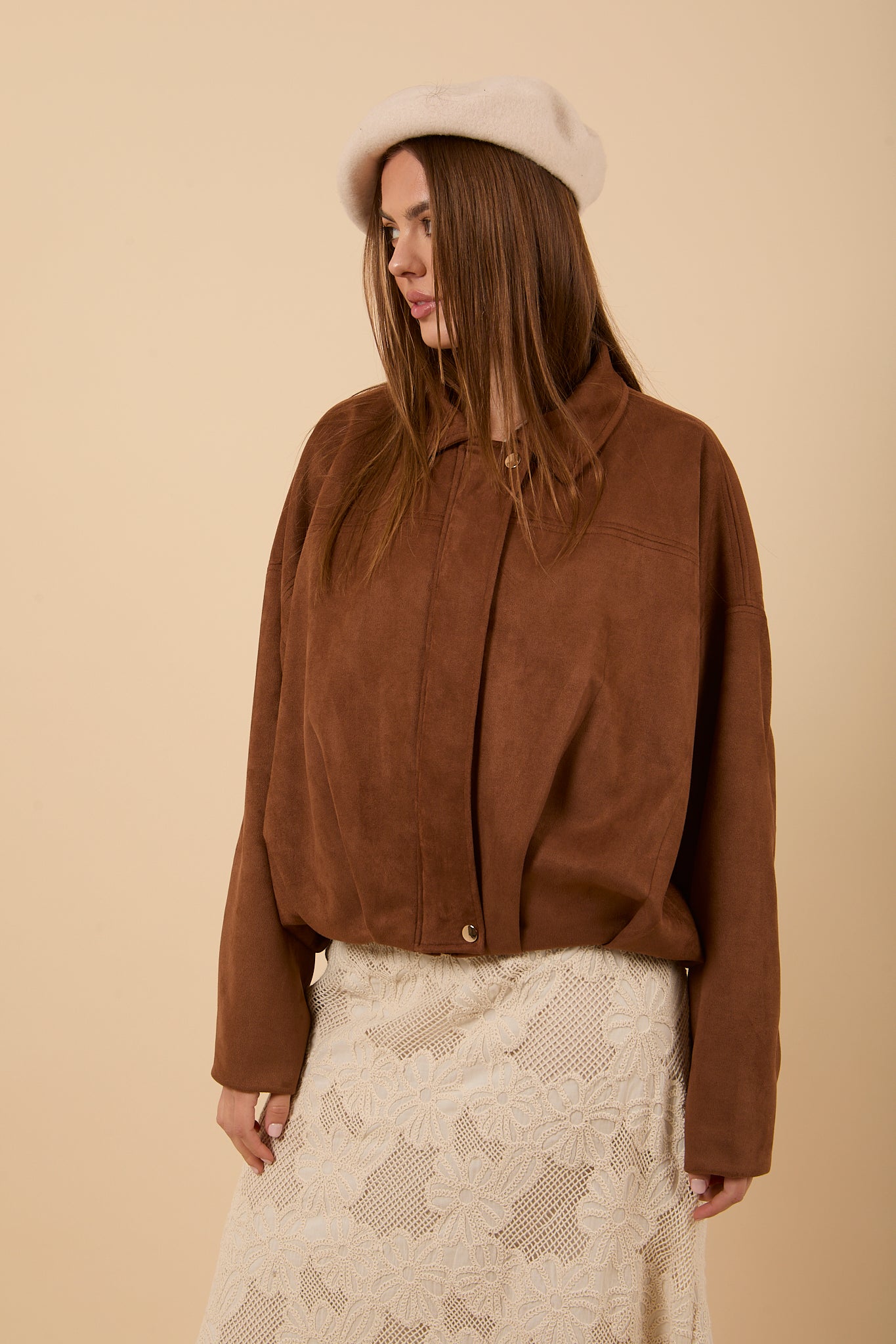 Oversize suede Jacket - Brown