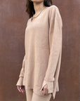 Camel V-Neck Knit Pullover