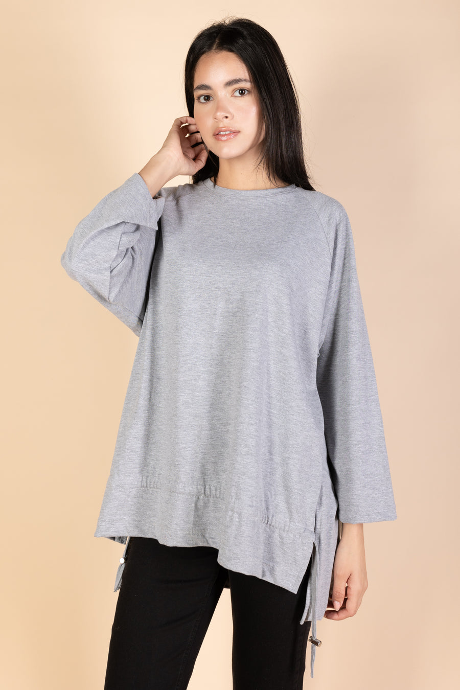 Oversized Drawstring T-shirt - Grey