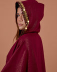 Burgundy handwork Hoodie Cape