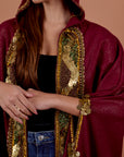 Burgundy handwork Hoodie Cape