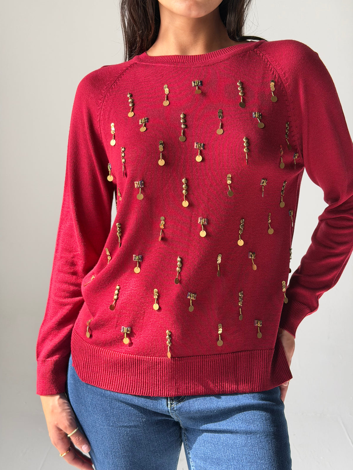 knitwear Top handmade work - Burgundy