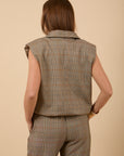 Beige check bubble vest