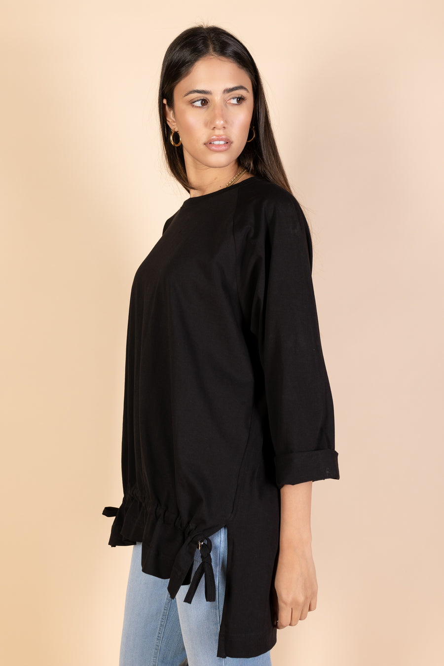 Oversized Drawstring T-shirt - Black