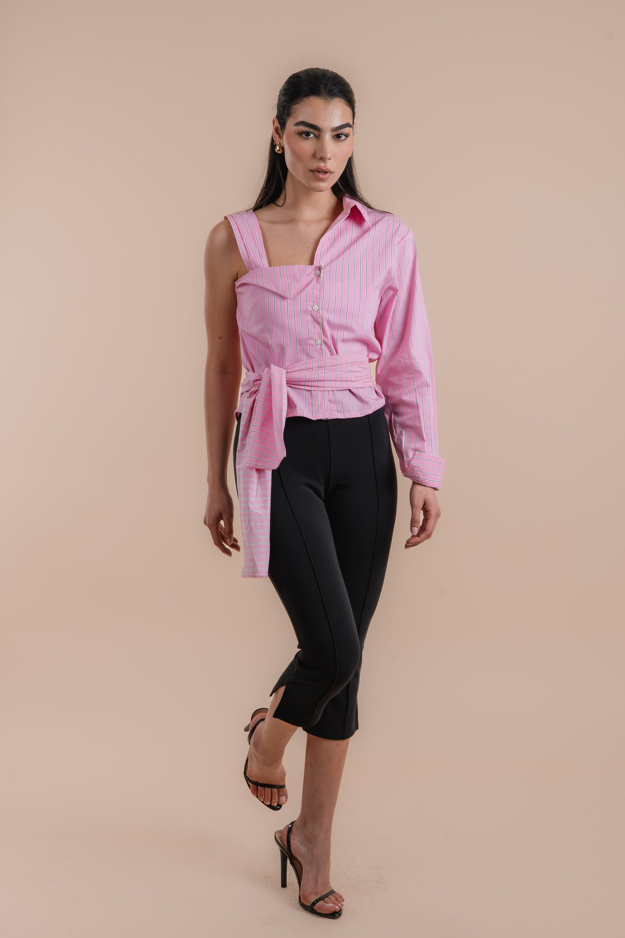 Pink stripes Asymmetric Shirt