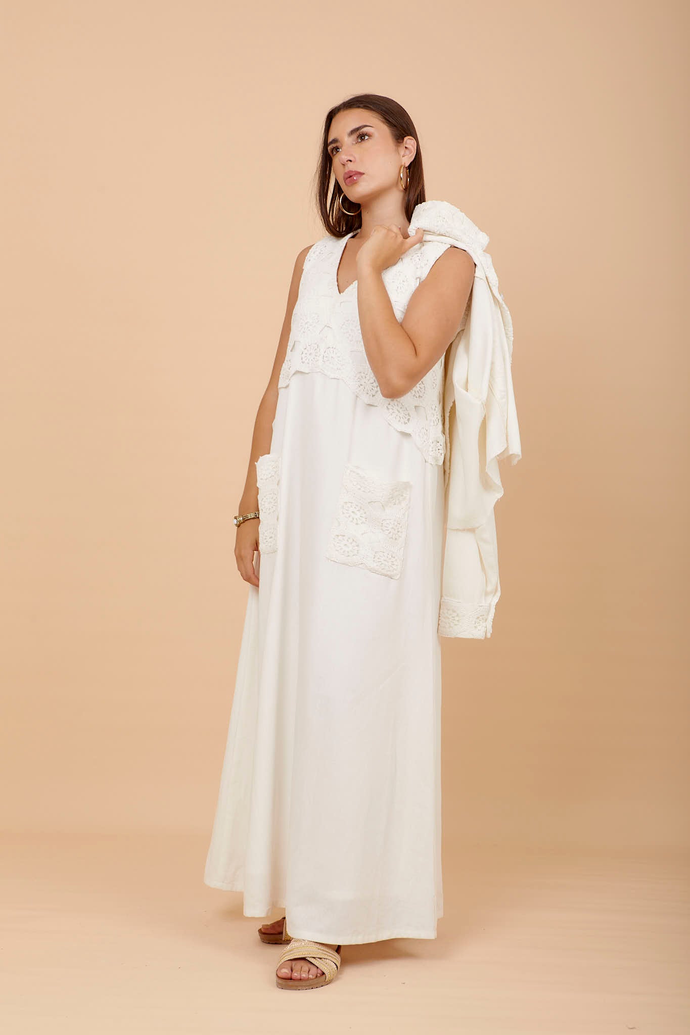 Off-white Linen &amp; Crochet sleeveless dress