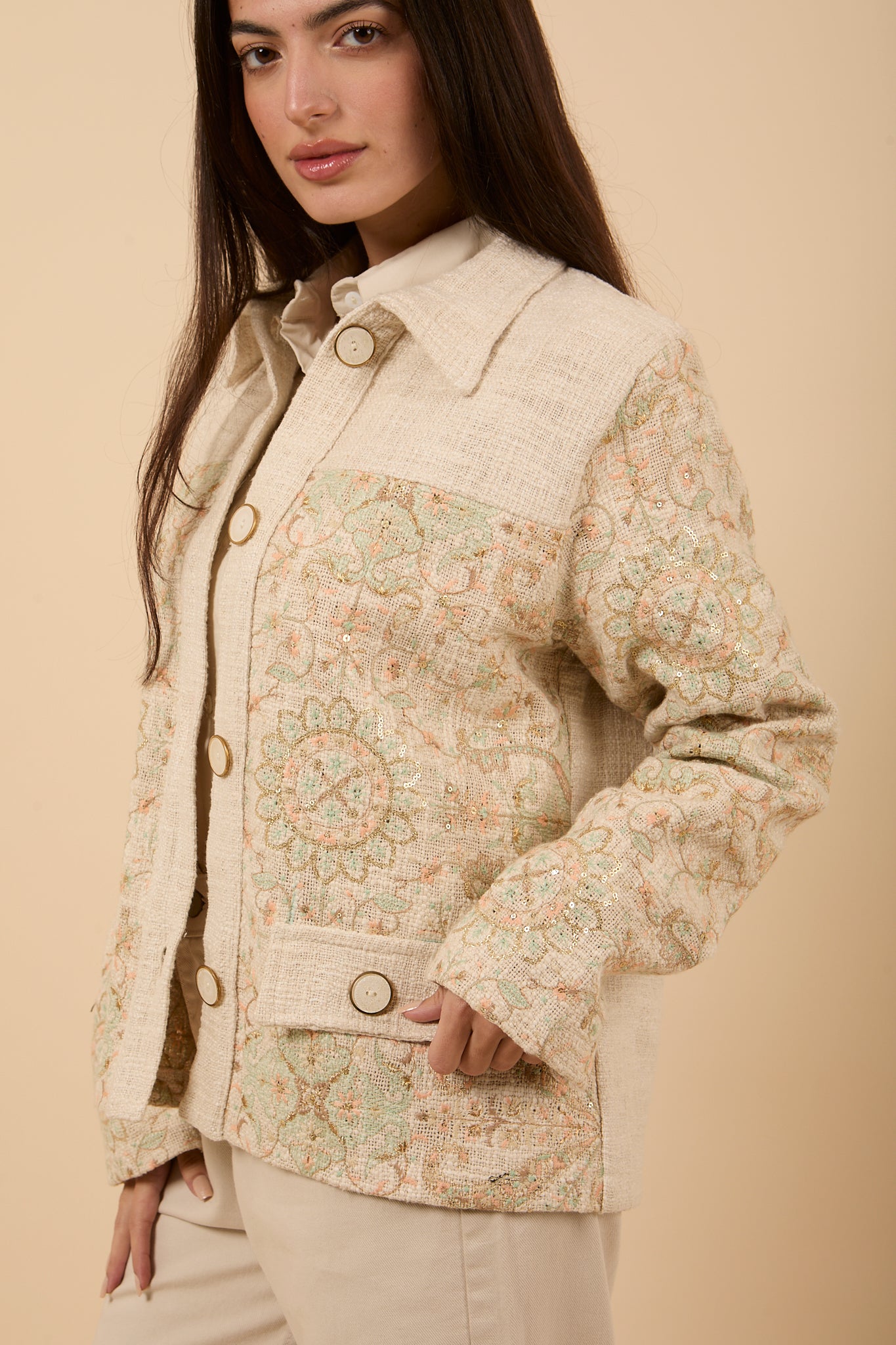 Pastels embroidered tweed jacket
