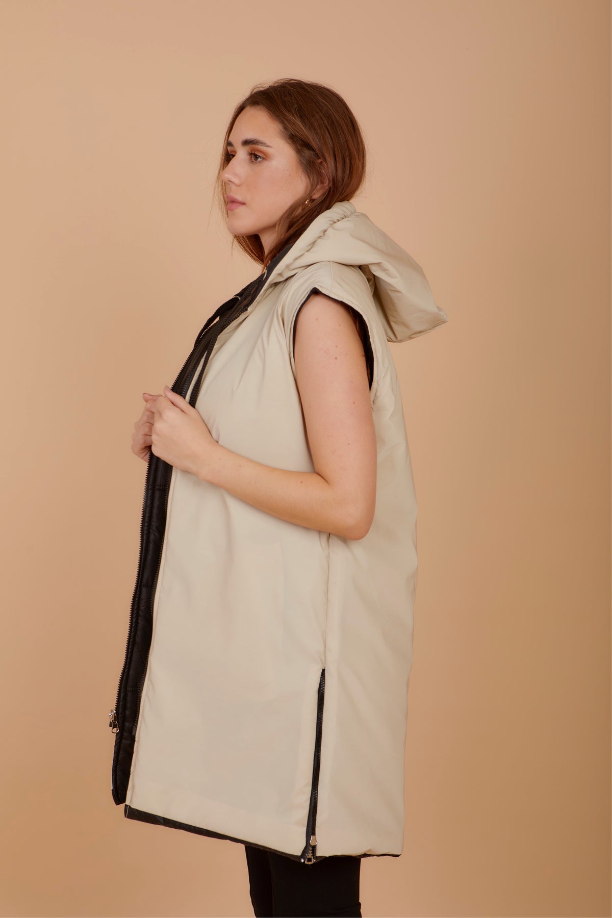 Long on the Go double face puffer Vest - Black